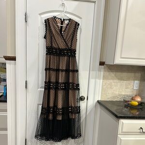 Black and Tan Tiered Wrap Maxi Dress